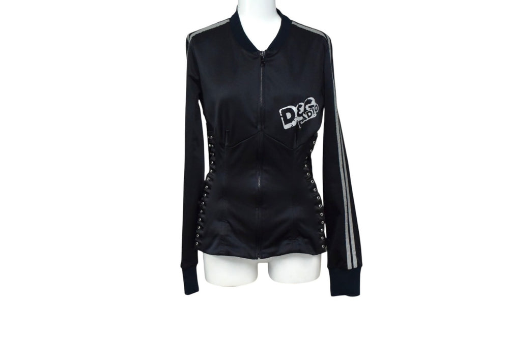 DOLCE&GABBANA Dolce &amp; Gabbana RADIO Zip-Up Track Jacket, Black Nylon Polyester, Size 40, Excellent Condition, Used, 4b003639