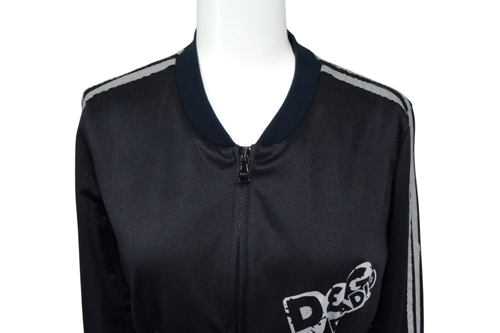 DOLCE&GABBANA Dolce &amp; Gabbana RADIO Zip-Up Track Jacket, Black Nylon Polyester, Size 40, Excellent Condition, Used, 4b003639