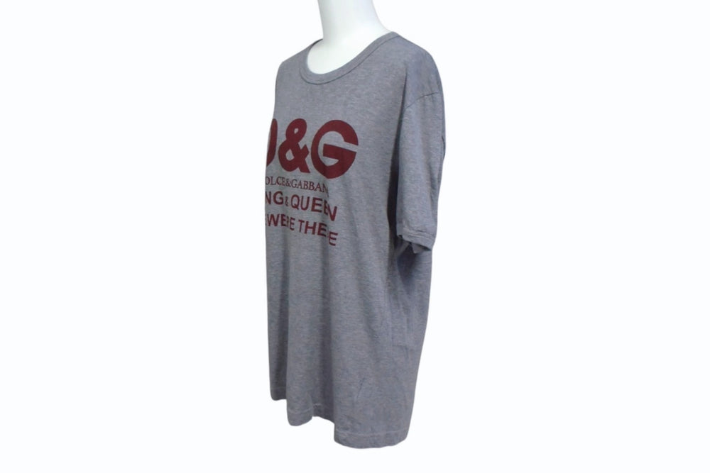 DOLCE&GDolce &amp; Gabbana KING &amp; QUEEN Logo Short-Sleeve T-Shirt, Gray/Red, Cotton, Size S, Excellent Condition, Used, Item Number: 4b003642