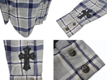 画像をギャラリービューアに読み込む, CHROME HEARTS クロムハーツ CHクロスパッチ 長袖シャツ サイズM 2パッチ フレアニー クロスボールボタン チェック柄 美品 中古 4b003663