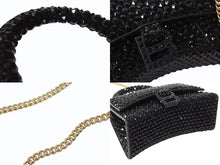 画像をギャラリービューアに読み込む, BALENCIAGA バレンシアガ Hourglass XS アワーグラス ハンドバッグ パリクチュールストア限定品 スワロフスキー ブラック 美品 中古 4b003667