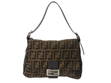 画像をギャラリービューアに読み込む, 極美品 FENDI フェンディ マンマバケット ショルダーバッグ ズッカ柄 ブラウン コットンキャンバス レザー シルバー金具 中古 4b003682