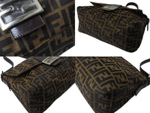 画像をギャラリービューアに読み込む, 極美品 FENDI フェンディ マンマバケット ショルダーバッグ ズッカ柄 ブラウン コットンキャンバス レザー シルバー金具 中古 4b003682