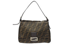 画像をギャラリービューアに読み込む, FENDI フェンディ マンマバケット ショルダーバッグ ズッカ柄 コットンキャンバス レザー ブラウン シルバー金具 美品 中古 4b003683