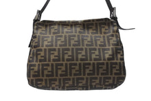 画像をギャラリービューアに読み込む, FENDI フェンディ マンマバケット ショルダーバッグ ズッカ柄 コットンキャンバス レザー ブラウン シルバー金具 美品 中古 4b003683