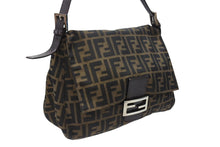 画像をギャラリービューアに読み込む, FENDI フェンディ マンマバケット ショルダーバッグ ズッカ柄 コットンキャンバス レザー ブラウン シルバー金具 美品 中古 4b003683
