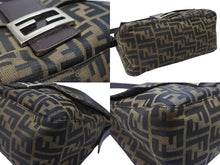 画像をギャラリービューアに読み込む, FENDI フェンディ マンマバケット ショルダーバッグ ズッカ柄 コットンキャンバス レザー ブラウン シルバー金具 美品 中古 4b003683