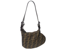 画像をギャラリービューアに読み込む, FENDI フェンディ ワンショルダーバッグ ハンドバッグ FF ズッカ柄 キャンバス レザー ブラウン ブラックメタル 美品 中古 4b003684