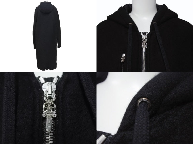 CHROME HEARTS Dagger Zip Hooded Long Coat Size M Cashmere Cross Ball Boro Chip Good Condition Used 4b003713
