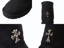 画像をギャラリービューアに読み込む, 極美品 CHROME HEARTS クロムハーツ UGG アグ ムートンブーツ CHクロス シープスキン シルバー925 ブラック サイズ26cm 中古 4b003715