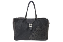 画像をギャラリービューアに読み込む, CHROME HEARTS クロムハーツ JET SET トートバッグ ボストンバッグ クロスパッチ レザー シルバー925 ブラック 美品 中古 4b003717