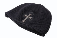 Load image into Gallery viewer, CHROME HEARTS クロムハーツ ラージクロス ビーニー ニット帽 カシミヤ シルバー925 カーフレザー ブラック ONE SIZE 美品 中古 4b003722