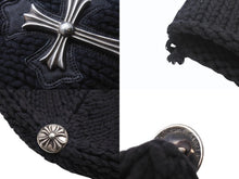 Load image into Gallery viewer, CHROME HEARTS クロムハーツ ラージクロス ビーニー ニット帽 カシミヤ シルバー925 カーフレザー ブラック ONE SIZE 美品 中古 4b003722