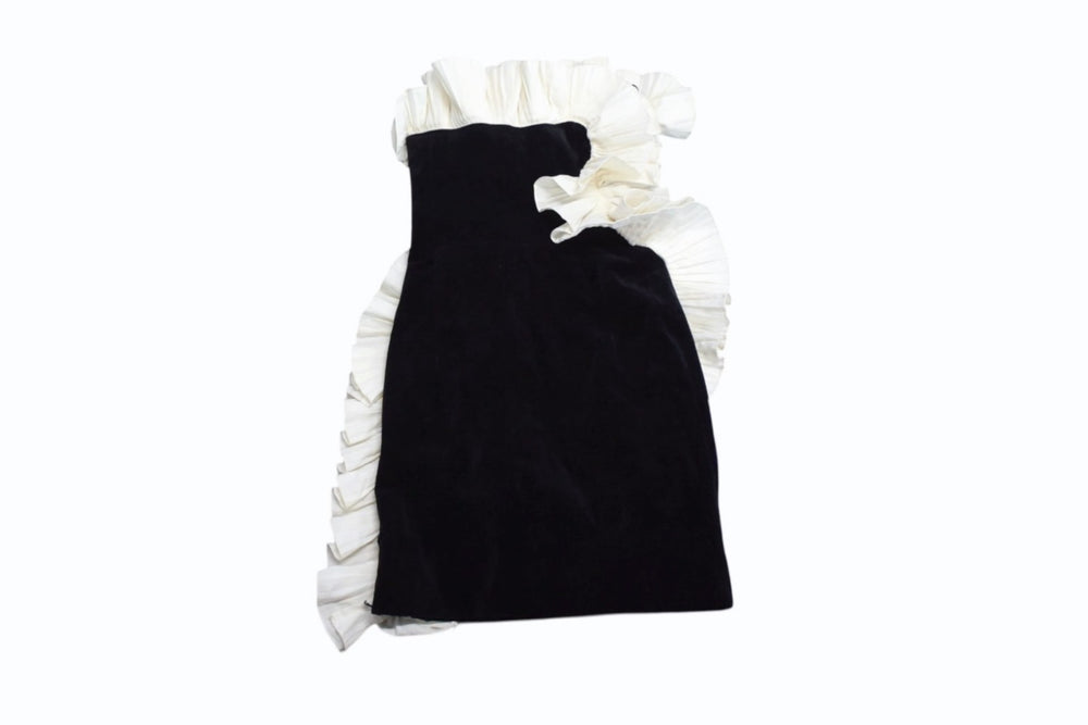 LANVIN ランバン ヴィンテージ ドレス ベロア コットン フランス製 ブラック ホワイト 美品 中古 4b003724