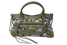 画像をギャラリービューアに読み込む, BALENCIAGA バレンシアガ 花柄 The City ザシティ 2WAY ハンドバッグ レザー ナイロン グリーン ワンショルダー 良品 中古 4b003730