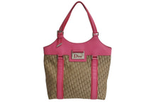 画像をギャラリービューアに読み込む, Christian Dior クリスチャンディオール ハンドバッグ トロッター ロゴプレート 09-BO-0095 カーキ ピンク キャンバス レザー 美品 中古 4b003736