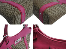 画像をギャラリービューアに読み込む, Christian Dior クリスチャンディオール ハンドバッグ トロッター ロゴプレート 09-BO-0095 カーキ ピンク キャンバス レザー 美品 中古 4b003736