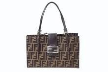 画像をギャラリービューアに読み込む, FENDI フェンディ ハンドバッグ ワンショルダーバッグ ズッカ柄 09158081992 キャンバス レザーブラウン シルバー金具 良品 中古 4b003737