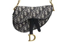 画像をギャラリービューアに読み込む, 極美品 Christian Dior クリスチャンディオール サドルバッグ ハンドバッグ オブリーク キャンバス レザー ネイビー ゴールド金具 中古 4b003760