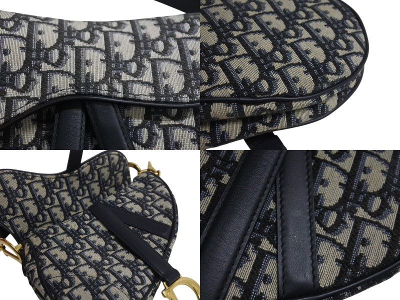 Very Good Condition Christian Dior Saddle Bag Mini Handbag Oblique Canvas Leather Navy Gold Hardware Used 4b003760