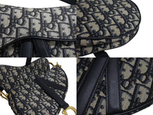 画像をギャラリービューアに読み込む, 極美品 Christian Dior クリスチャンディオール サドルバッグ ハンドバッグ オブリーク キャンバス レザー ネイビー ゴールド金具 中古 4b003760