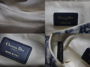 極美品 Christian Dior クリスチャンディオール サドルバッグ ミニ ハンドバッグ オブリーク キャンバス レザー ネイビー ゴールド金具 中古 4b003760