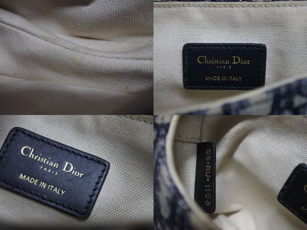極美品 Christian Dior クリスチャンディオール サドルバッグ ミニ ハンドバッグ オブリーク キャンバス レザー ネイビー ゴールド金具 中古 4b003760