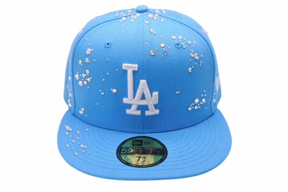 New and unused Couture SUMMER DROP 1 FANCY Los Angeles Dodgers Jewel Cap Swarovski Aqua Size 7 3/8 Used 4b003767