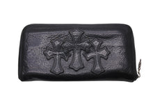 Load image into Gallery viewer, CHROME HEARTS クロムハーツ REC ZIP 3クロス ラウンドジップ レザーウォレット 長財布 ブラック シルバー 美品 中古 4b003775