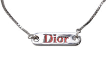 Load image into Gallery viewer, 極美品 CHRISTIAN DIOR クリスチャンディオール ネックレス ロゴプレート ベネチアンチェーン メタル シルバー レッド 7.2g 中古 4b003830