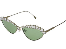 画像をギャラリービューアに読み込む, 極美品 SWAROVSKI スワロフスキー ステートメント キャッツアイシェイプ サングラス ラインストーン Sk7009 グリーン 中古 4b003855