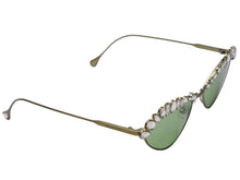 画像をギャラリービューアに読み込む, 極美品 SWAROVSKI スワロフスキー ステートメント キャッツアイシェイプ サングラス ラインストーン Sk7009 グリーン 中古 4b003855