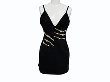 Load image into Gallery viewer, 極美品 AREA エリア ワンピース スケルトン スリット サスペンダードレス レーヨン シェル ナイロン RN#154562 ブラック ゴールド サイズM 中古 4b003864