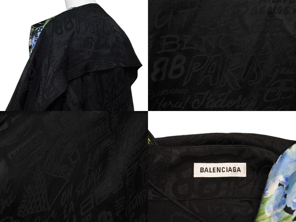 Very Good Condition BALENCIAGA One Piece Floral Pattern 575428 Made in Italy Rayon Silk Black Multicolor Size 40 Used 4b003883