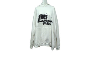 BALENCIAGA Hand Draw BB Icon Hoodie Large Fit White Size XS 620947 TNVQ1 9040 Good Condition Used 4b003886