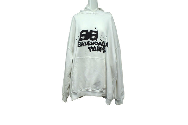 BALENCIAGA Hand Draw BB Icon Hoodie Large Fit White Size XS 620947 TNVQ1 9040 Good Condition Used 4b003886