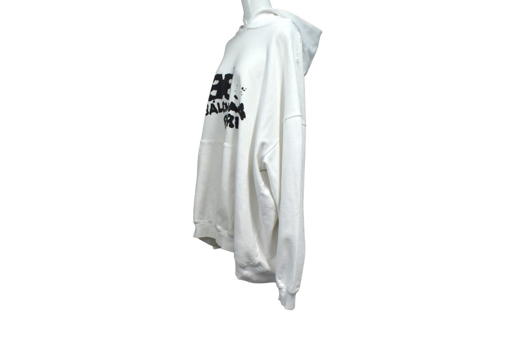BALENCIAGA バレンシアガ ハンド ドロー BB アイコン フーディー ラージフィット ホワイト サイズXS 620947 TNVQ1 9040 美品 中古 4b003886