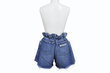 Load image into Gallery viewer, MIUMIU ミュウミュウ デニムショートパンツ デニムショーツ GWP300 サイズ27 ロゴプリント インディゴブルー 美品 中古 4b003888