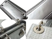 Load image into Gallery viewer, Christian Dior クリスチャンディオール LADY DIOR レディディオール マイクロカナージュ ミニ 2WAYバッグ M0550PSKC シルバー 美品 中古 4b003895