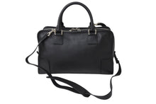 画像をギャラリービューアに読み込む, LOEWE ロエベ アマソナ36 ハンドバッグ 2WAY アナグラムロゴ エンボス加工 レザー ブラック シルバー金具 美品 中古 4b003901