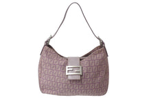 画像をギャラリービューアに読み込む, FENDI フェンディ マンマバケット ホーボー ワンショルダーバッグ 8BR036 ズッキーノ柄 キャンバス レザー パープル 美品 中古 4b003902