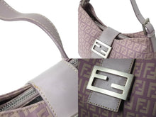 画像をギャラリービューアに読み込む, FENDI フェンディ マンマバケット ホーボー ワンショルダーバッグ 8BR036 ズッキーノ柄 キャンバス レザー パープル 美品 中古 4b003902