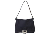 画像をギャラリービューアに読み込む, FENDI フェンディ マンマバケット ワンショルダーバッグ デニム レザー ネイビー シルバー金具 美品 中古 4b003916