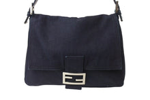 画像をギャラリービューアに読み込む, FENDI フェンディ マンマバケット ワンショルダーバッグ デニム レザー ネイビー シルバー金具 美品 中古 4b003916
