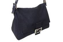 画像をギャラリービューアに読み込む, FENDI フェンディ マンマバケット ワンショルダーバッグ デニム レザー ネイビー シルバー金具 美品 中古 4b003916
