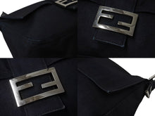 画像をギャラリービューアに読み込む, FENDI フェンディ マンマバケット ワンショルダーバッグ デニム レザー ネイビー シルバー金具 美品 中古 4b003916