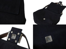 画像をギャラリービューアに読み込む, FENDI フェンディ マンマバケット ワンショルダーバッグ デニム レザー ネイビー シルバー金具 美品 中古 4b003916