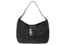 画像をギャラリービューアに読み込む, FENDI フェンディ マンマバケット ホーボー ワンショルダーバッグ 8BR036 ズッキーノ柄 キャンバス レザー ブラック 美品 中古 4b003917