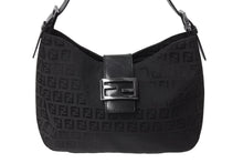 画像をギャラリービューアに読み込む, FENDI フェンディ マンマバケット ホーボー ワンショルダーバッグ 8BR036 ズッキーノ柄 キャンバス レザー ブラック 美品 中古 4b003917