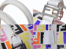 画像をギャラリービューアに読み込む, FENDI フェンディ ハンドバッグ 8BL098 PVC レザー マルチカラー ホワイト ズッカ柄 総柄 シルバー金具 美品 中古 4b003938